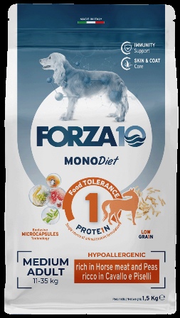 Forza Medium Diet Low Grain Cavallo 26/14 - Корм для взрослых собак средних пород из конины, гороха и риса (для сокращения пищевой аллергии и непереносимости ингредиентов корма и питательных веществ) 1,5 кг